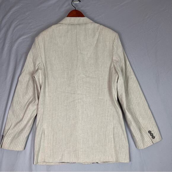 Linen Blend Blazer Mens 40R Pinstripe Beige White Woven in Italy Claiborne - Picture 7 of 13